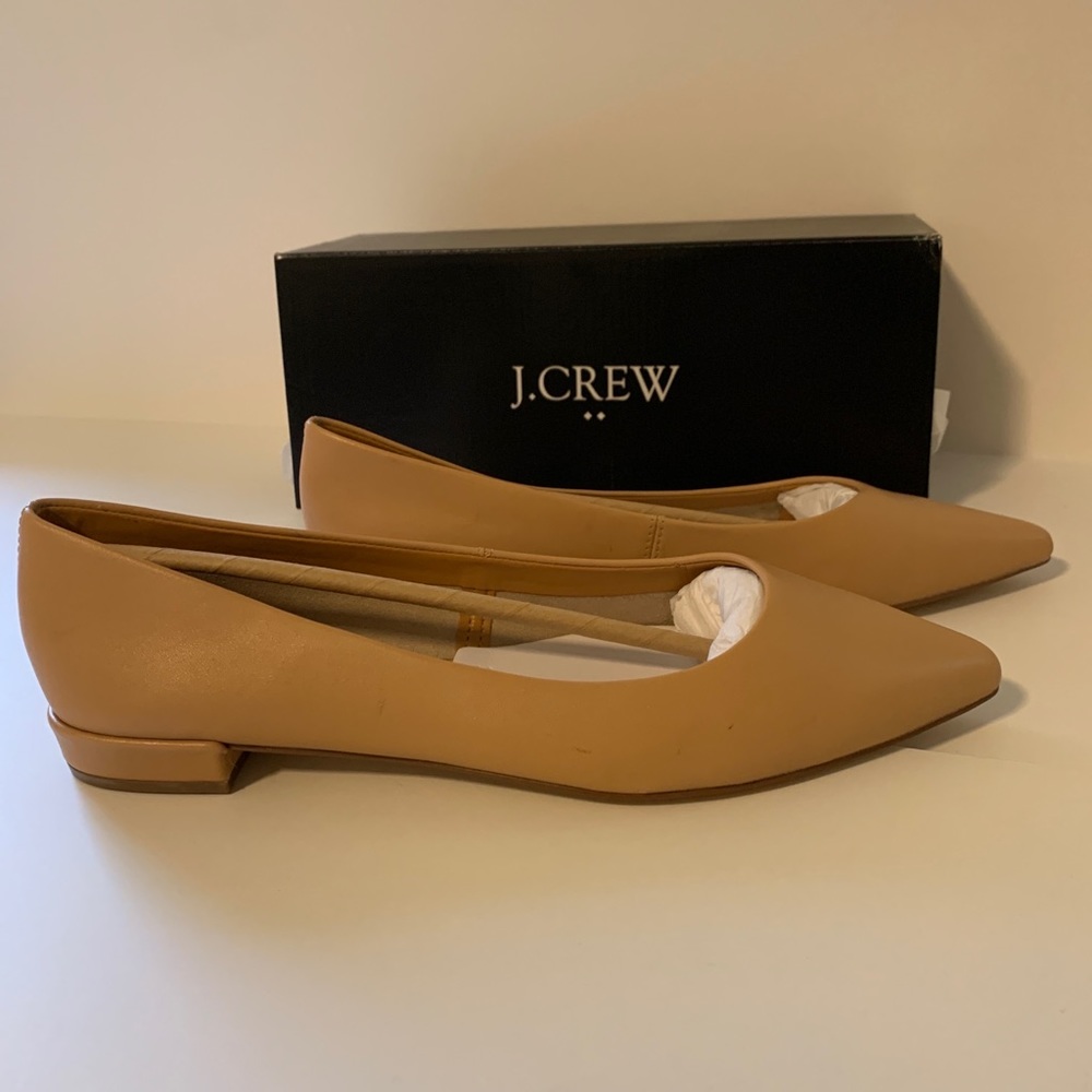 J. Crew Marina Leather Pointy Toe Flats Warm Beige Size 8 BNIB - Picture 3 of 8